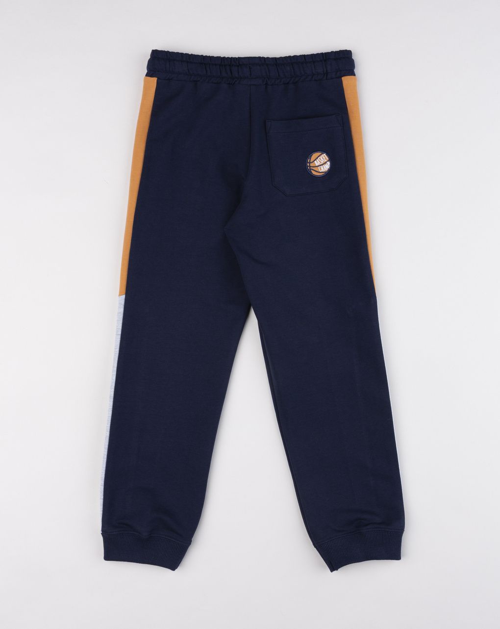 Pantaloni bambino blu garzati con bande laterali