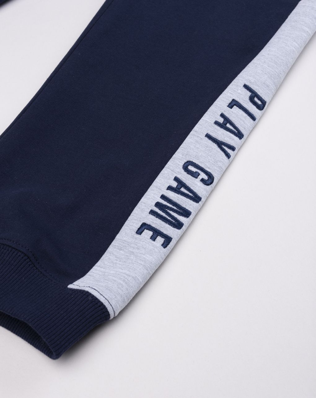 Pantaloni bambino blu garzati con bande laterali