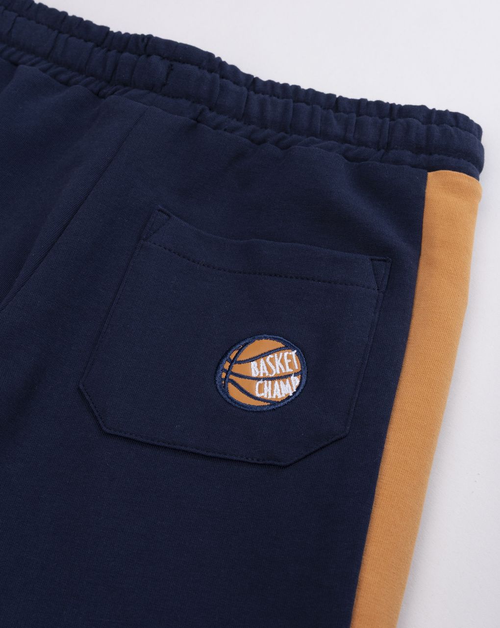 Pantaloni bambino blu garzati con bande laterali