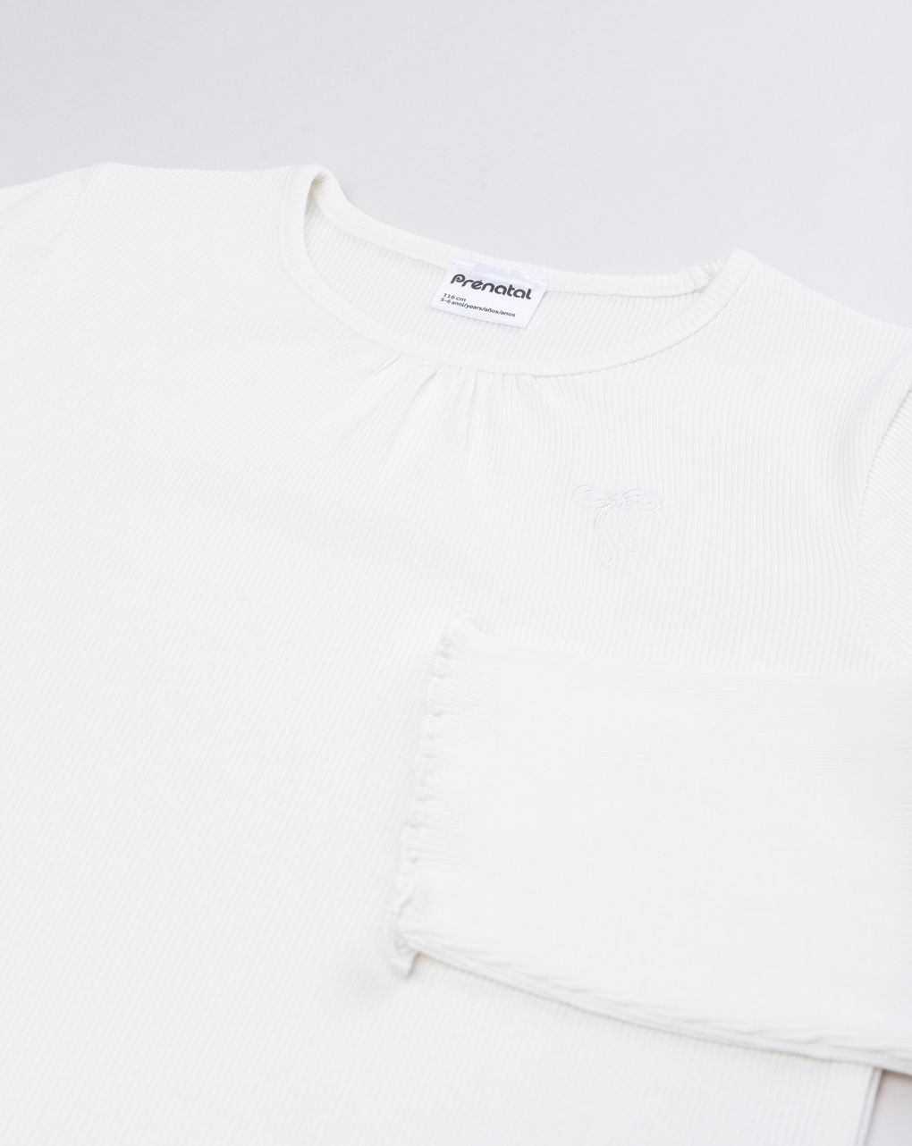 T-shirt bambina a costine blu con ricamo fiocco