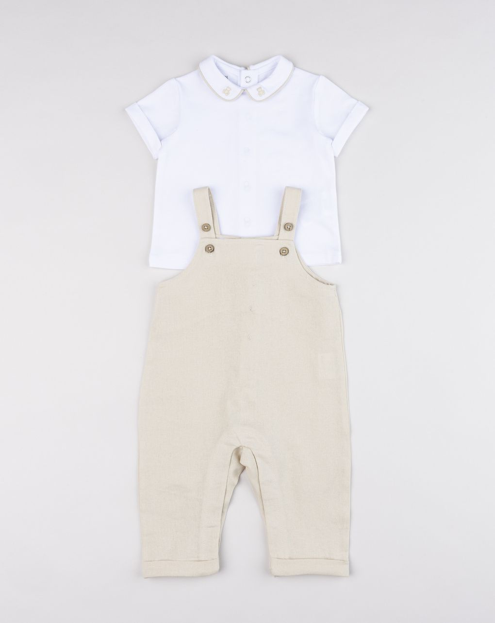 Completo neonato salopette in lino + t-shirt