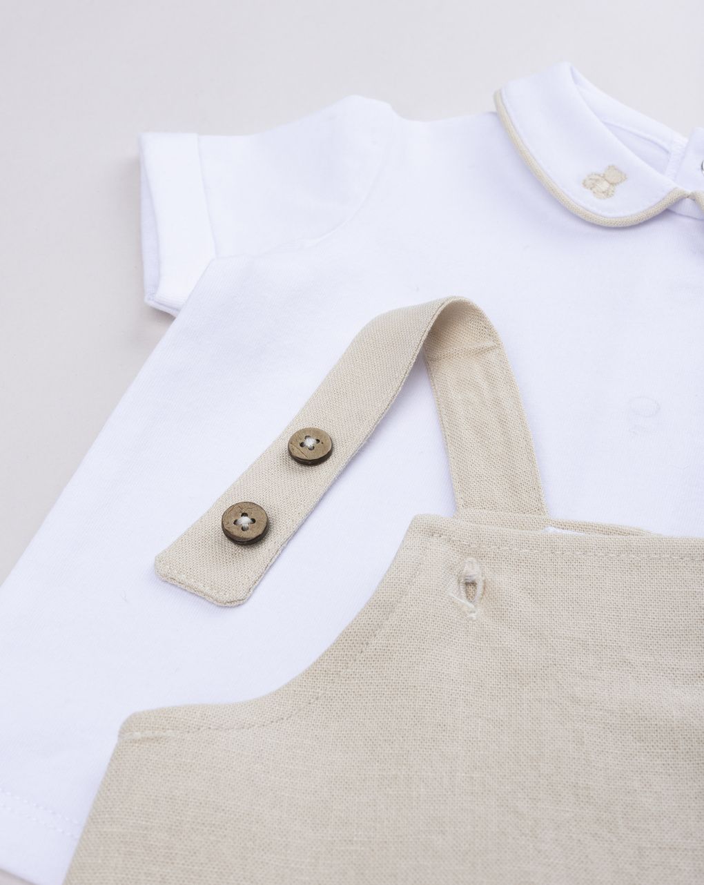 Completo neonato salopette in lino + t-shirt