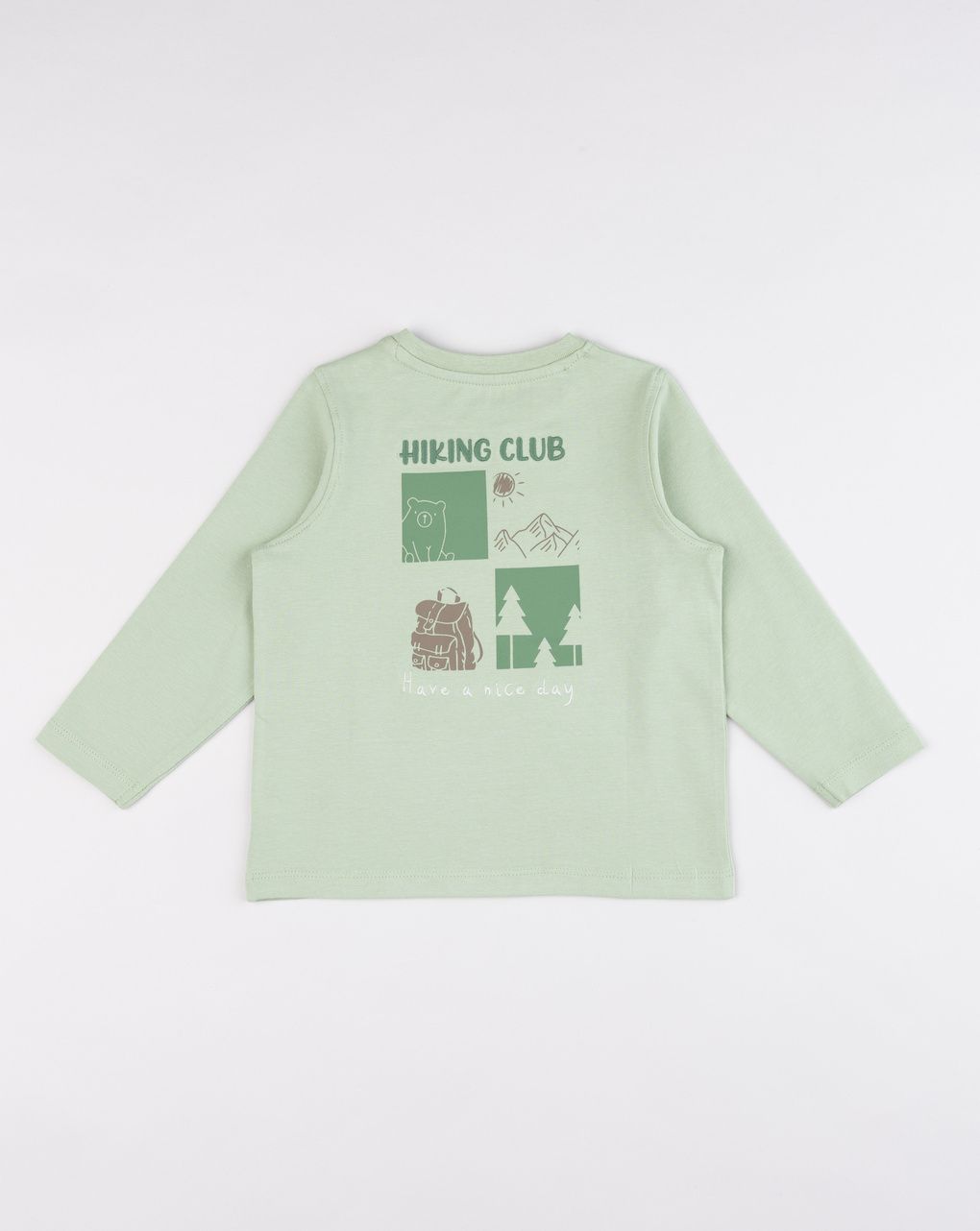 T-shirt bimbo verde a maniche lunghe stampa montagna