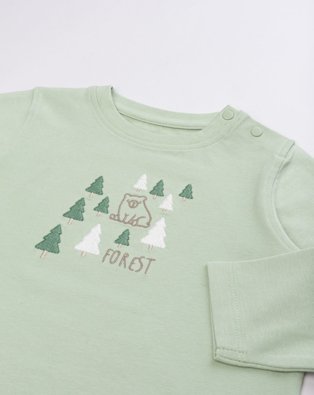 T-shirt bimbo verde a maniche lunghe stampa montagna