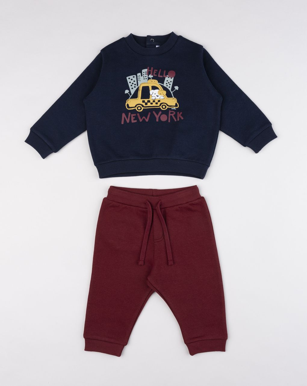 Completo jogging bimbo blu/vinaccia stampa new york