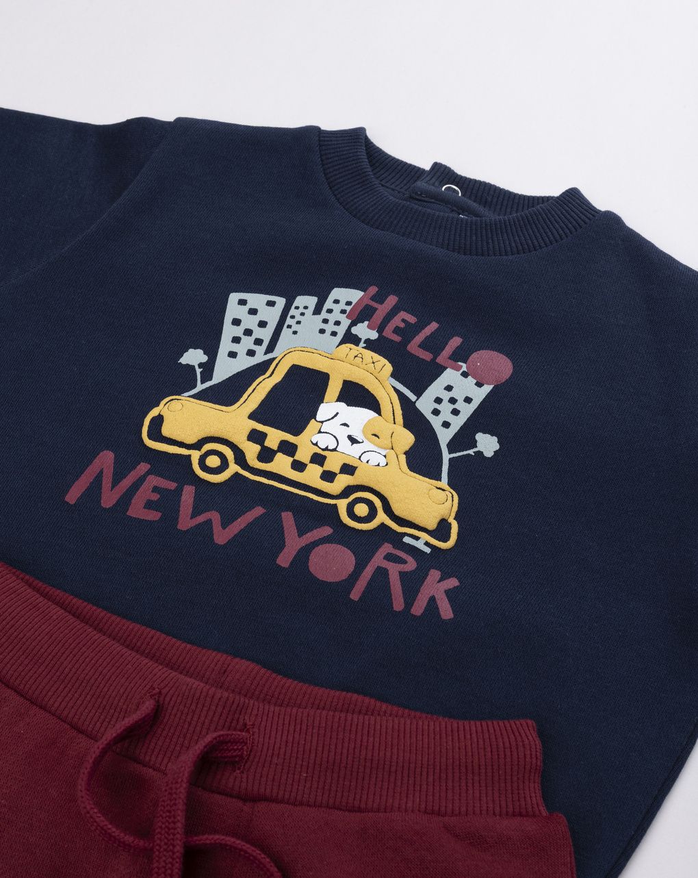 Completo jogging bimbo blu/vinaccia stampa new york