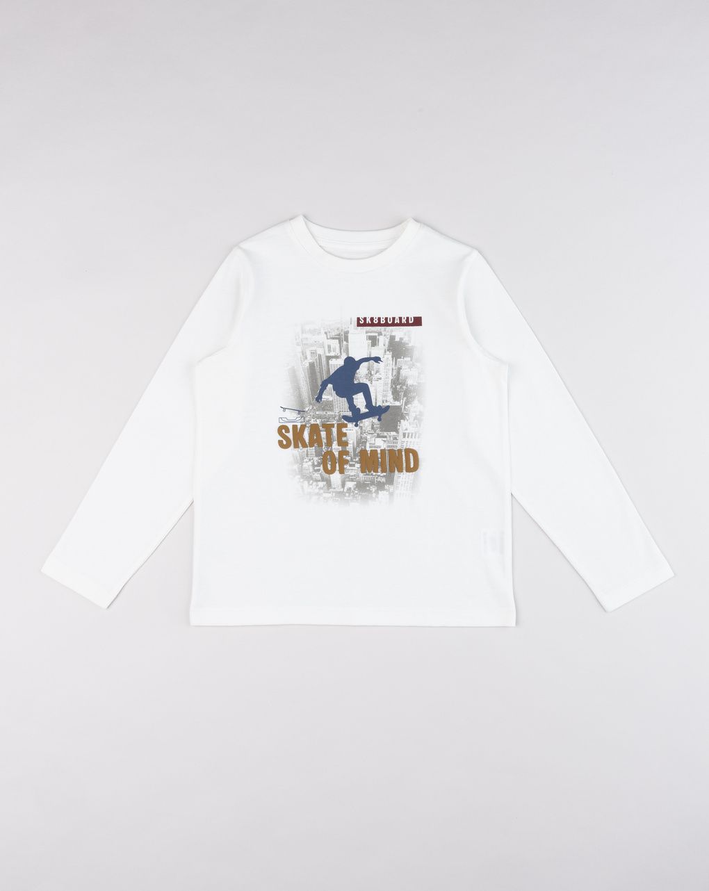 T-shirt bambino bianca manica lunga con stampa skate