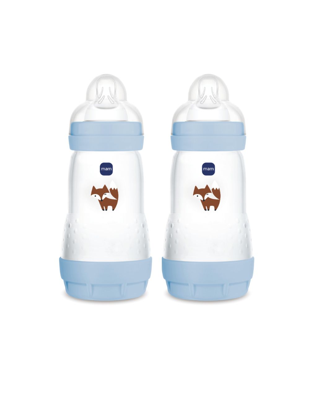 Mam biberon easy start 260 ml (set da 2), kit da 2 biberon anticolica per allattamento misto, azzurro, 2+ mesi