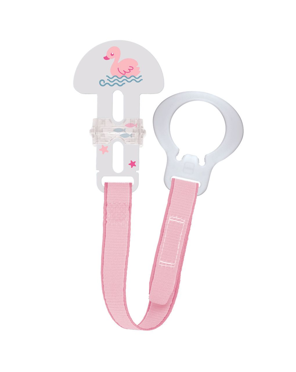 Mam clip & cover catenella portaciuccio, catenella ciuccio 0+ mesi regolabile con chiusura a velcro e salvasucchietto, rosa