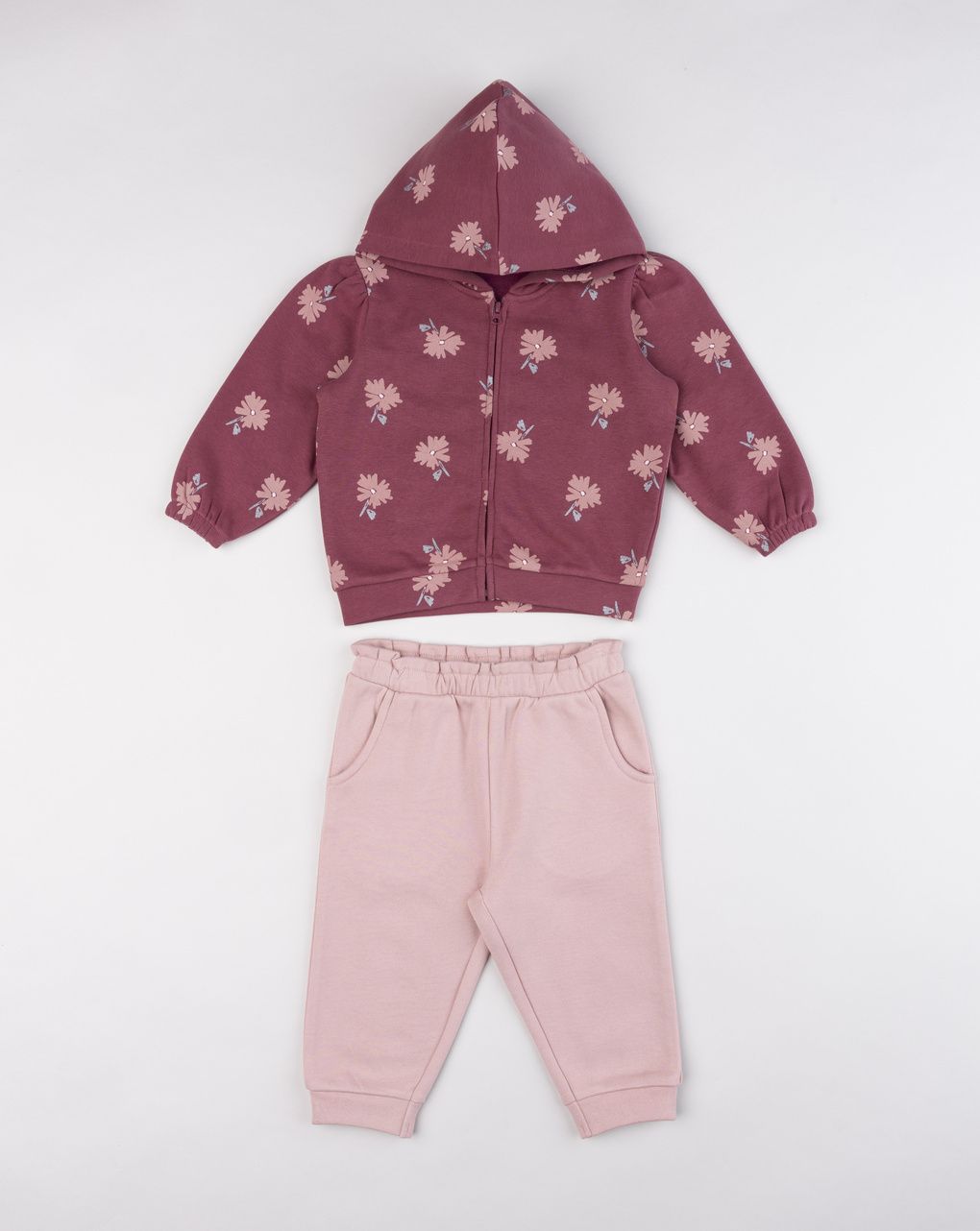 Completo jogging bimba fiori bordeaux e rosa