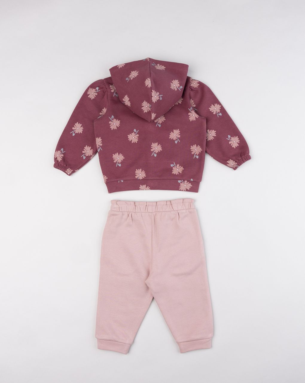Completo jogging bimba fiori bordeaux e rosa