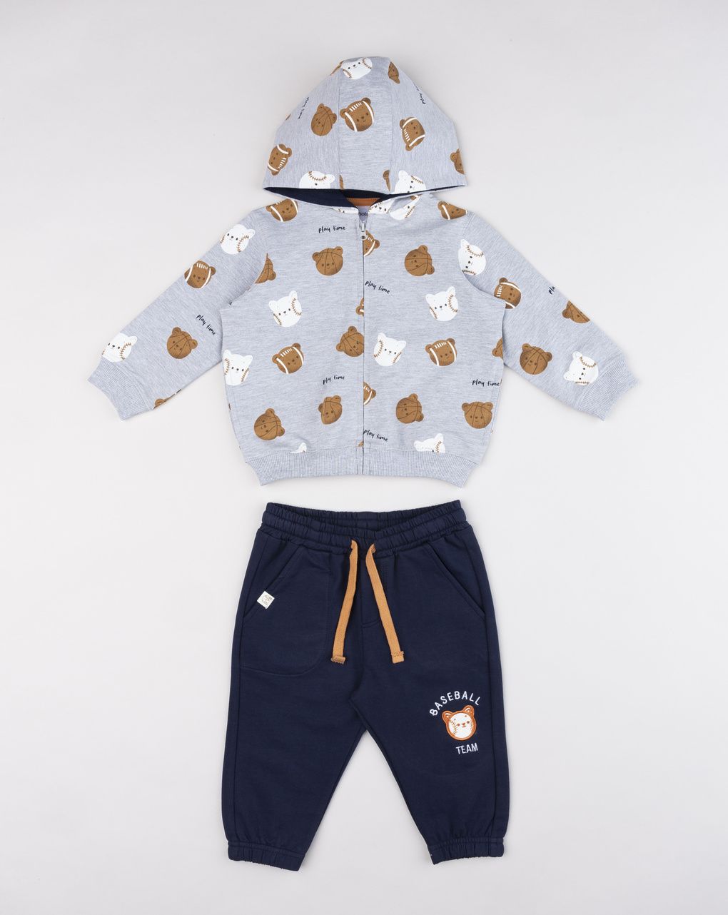 Completo jogging bimbo baseball club grigio/blu