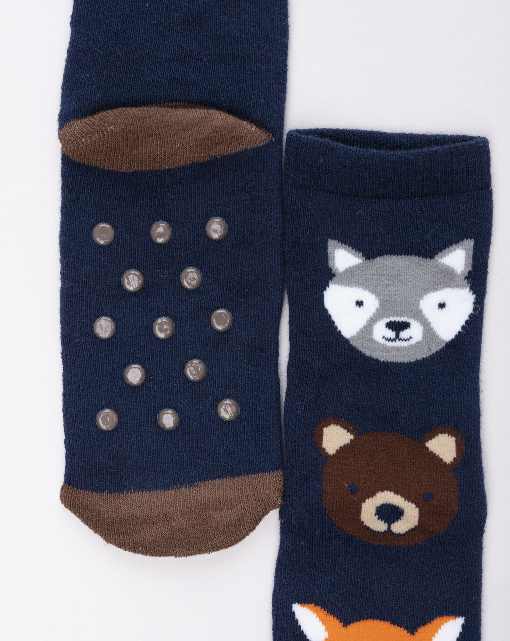 Calze antiscivolo bimbo blu/marrone animali del bosco