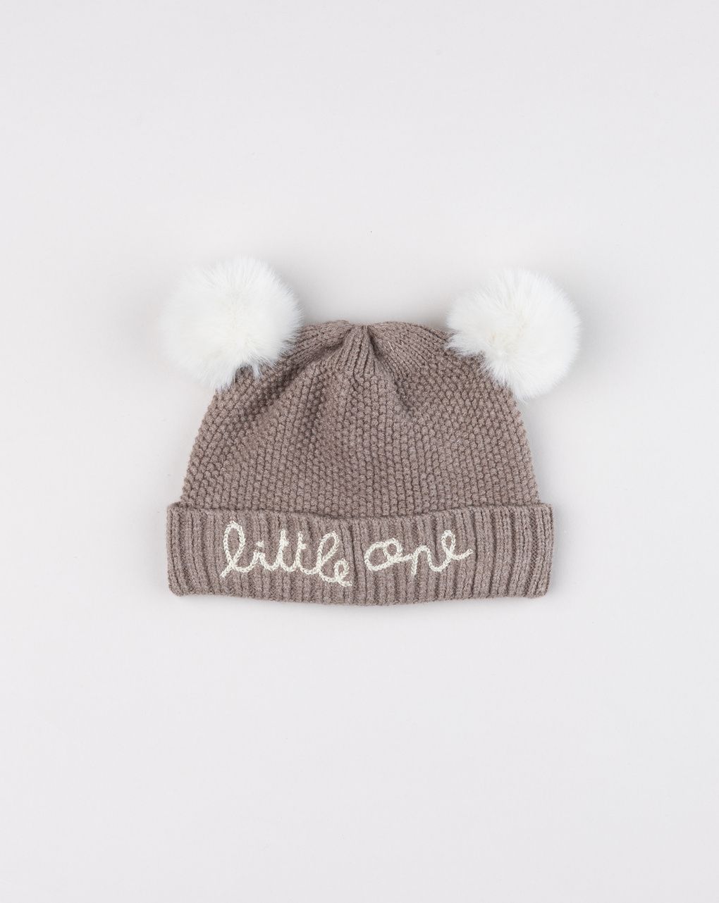 Cappellino tricot bimbo con ponpon "little one"  marrone