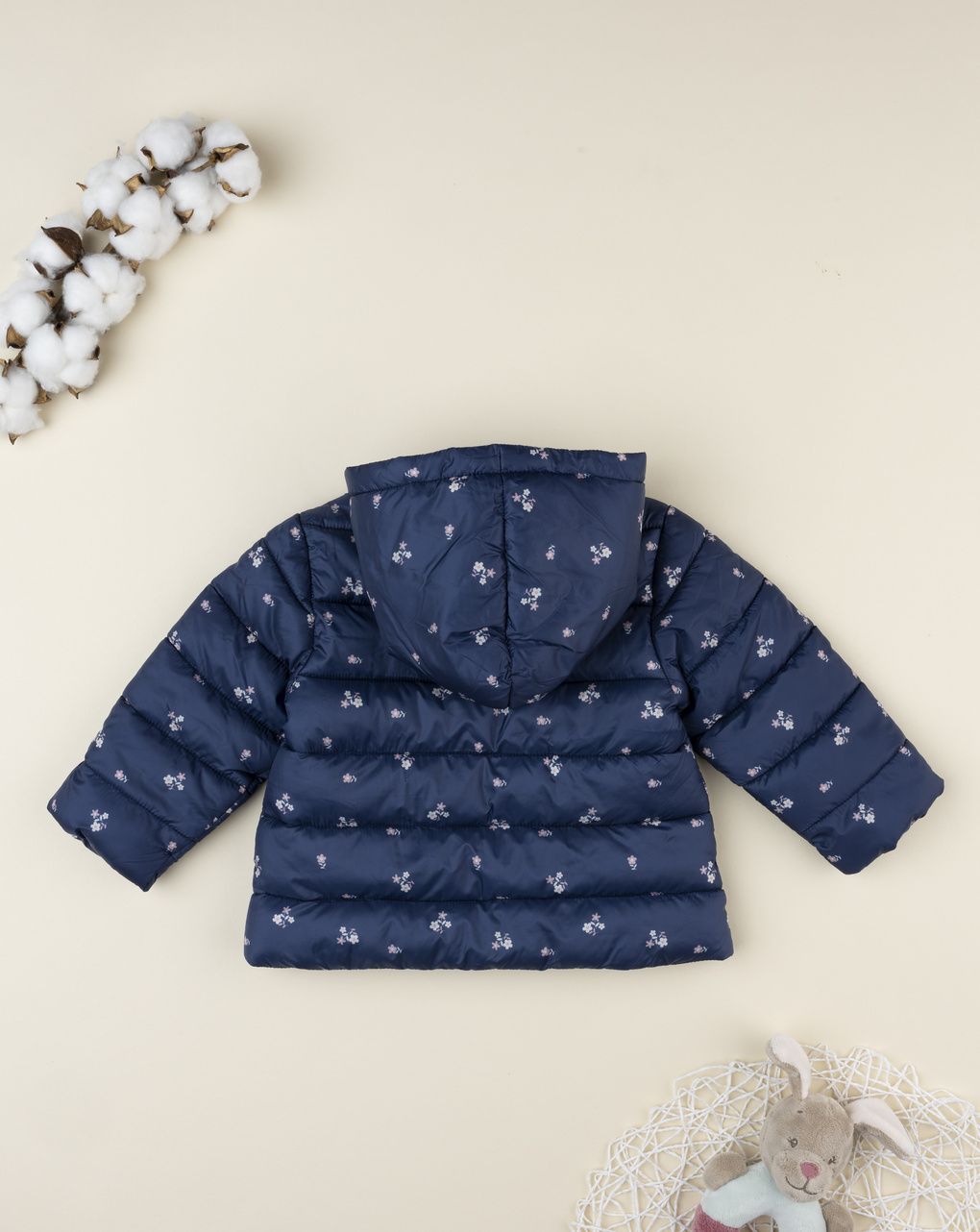 Giacca bimba blu con cappuccio e fiorellini allover