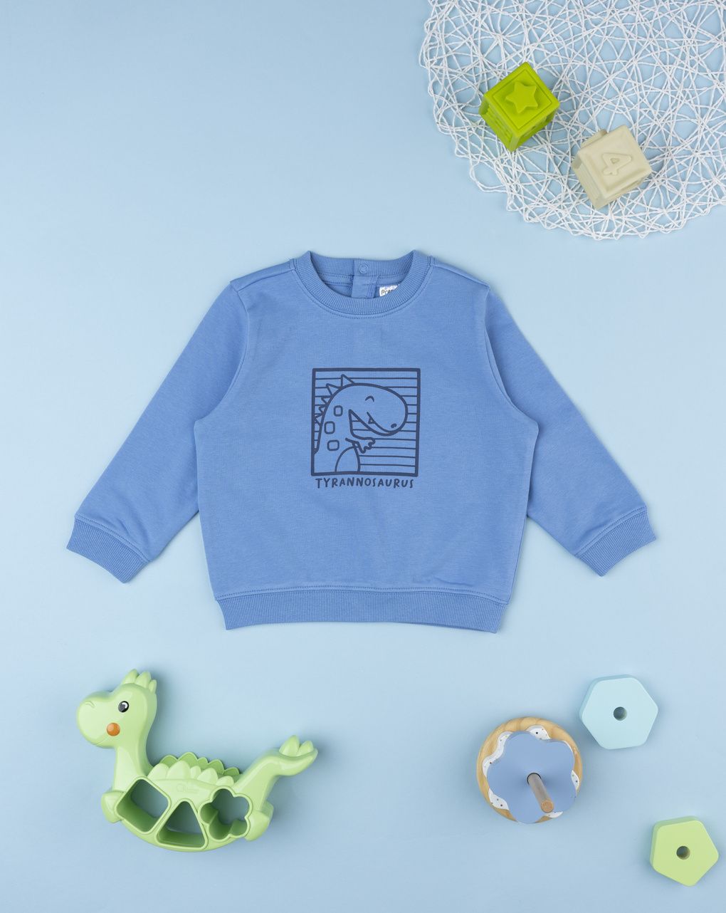 Felpa bimbo azzurro stampa tirannosauro