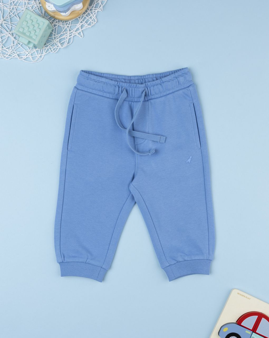 Pantalone french terry bimbo azzurro con coulisse
