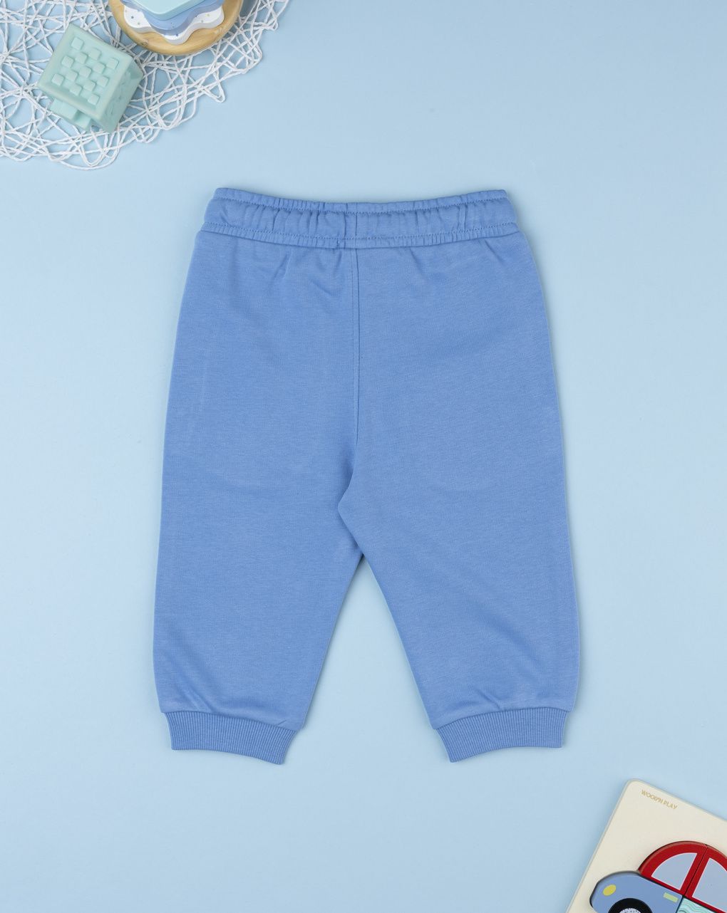 Pantalone french terry bimbo azzurro con coulisse