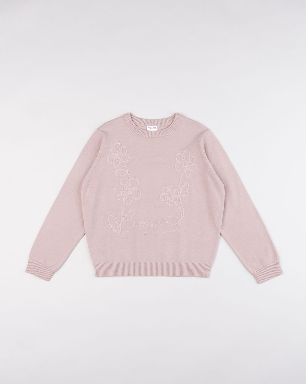 Maglia tricot bambina rosa antico ricamo fiori