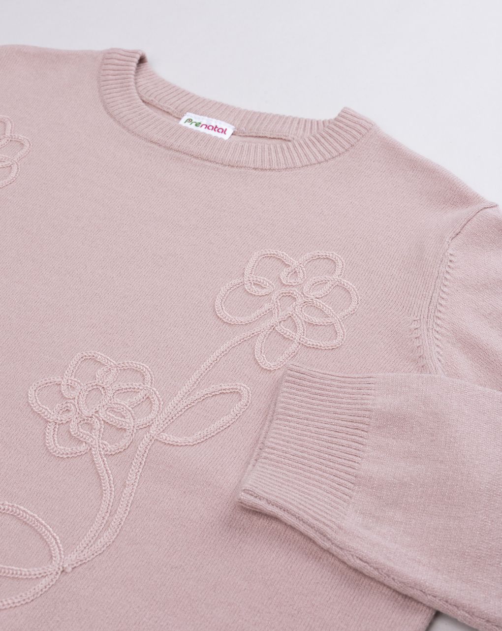 Maglia tricot bambina rosa antico ricamo fiori