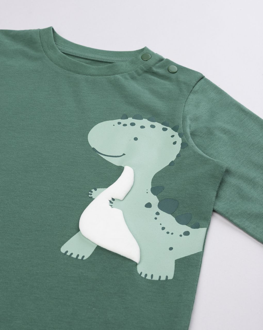 T-shirt manica lunga bimbo verde con dinosauri