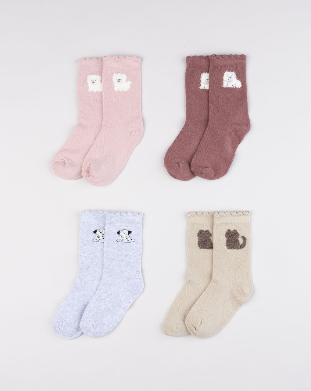 Pack 4 gambaletti bambina con cagnolini ricamati