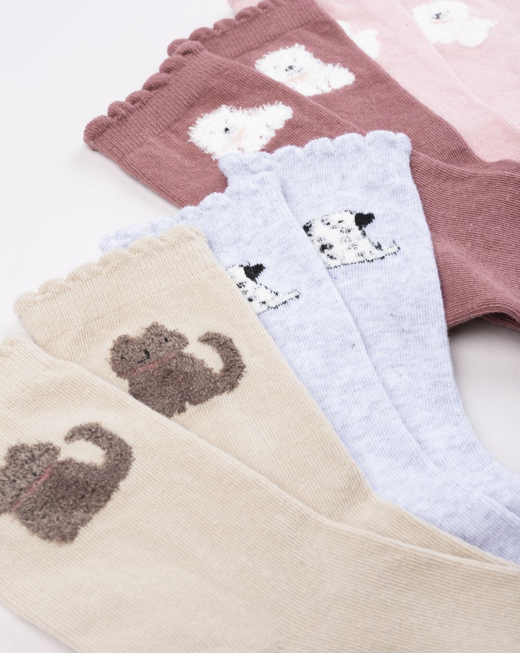 Pack 4 gambaletti bambina con cagnolini ricamati
