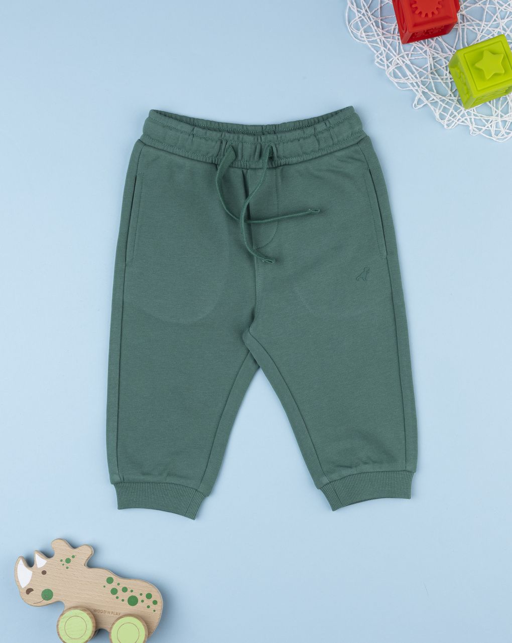 Pantalone french terry bimbo verde con coulisse
