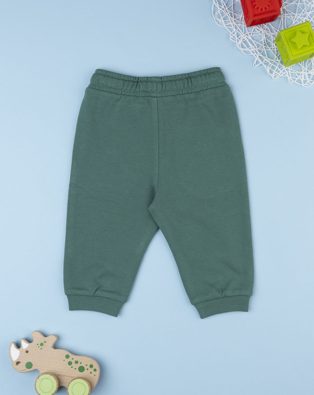 Pantalone french terry bimbo verde con coulisse