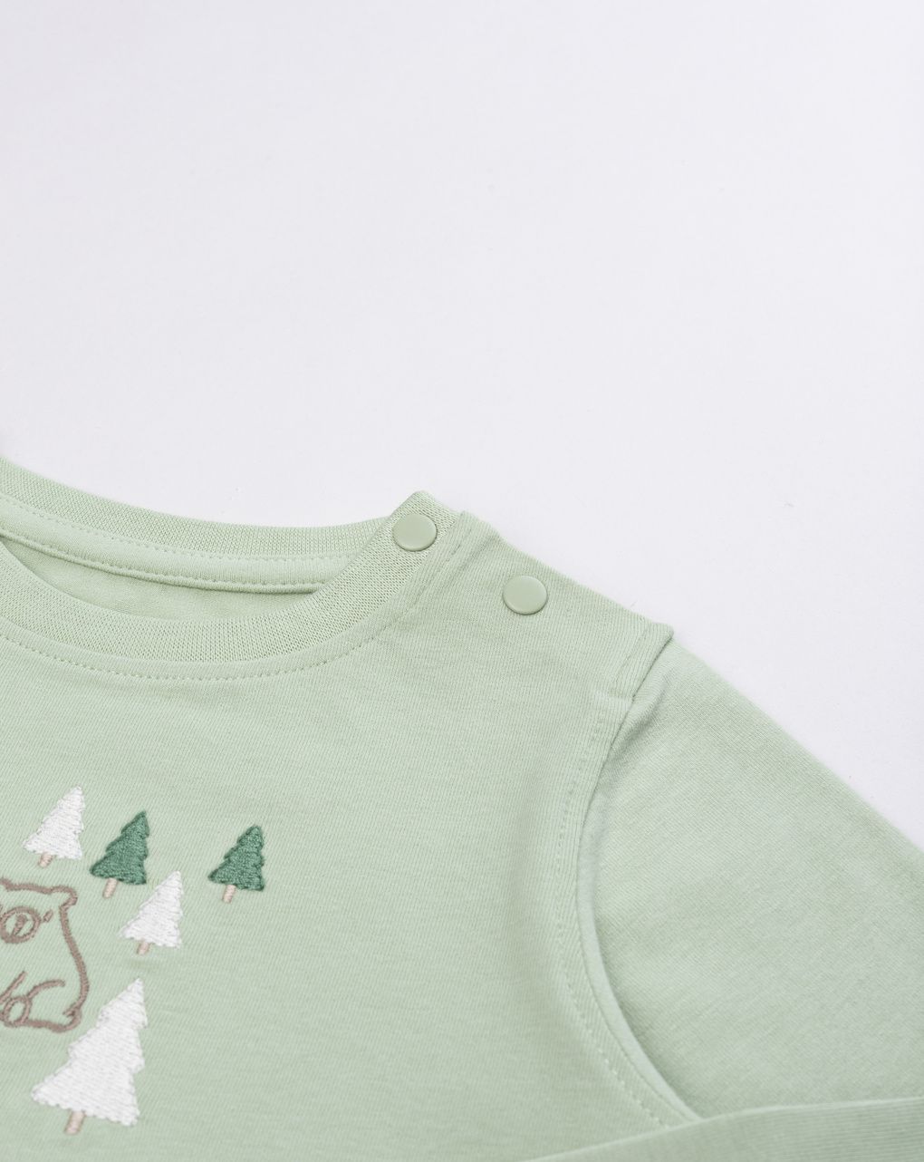 T-shirt bimbo verde a maniche lunghe stampa montagna
