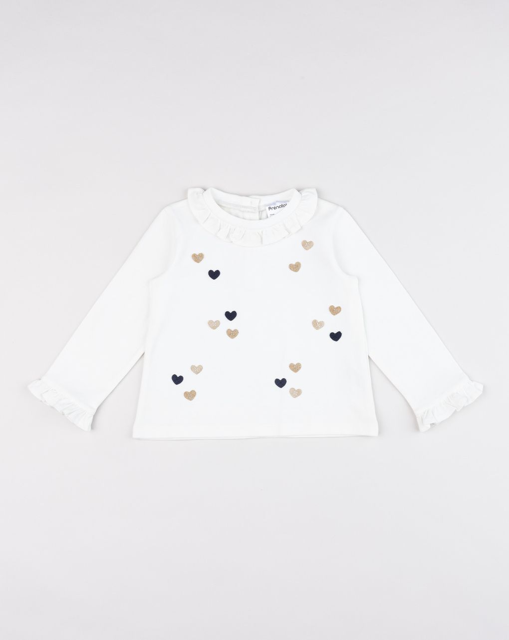 T-shirt manica lunga bianca bimba con cuoricini e volant