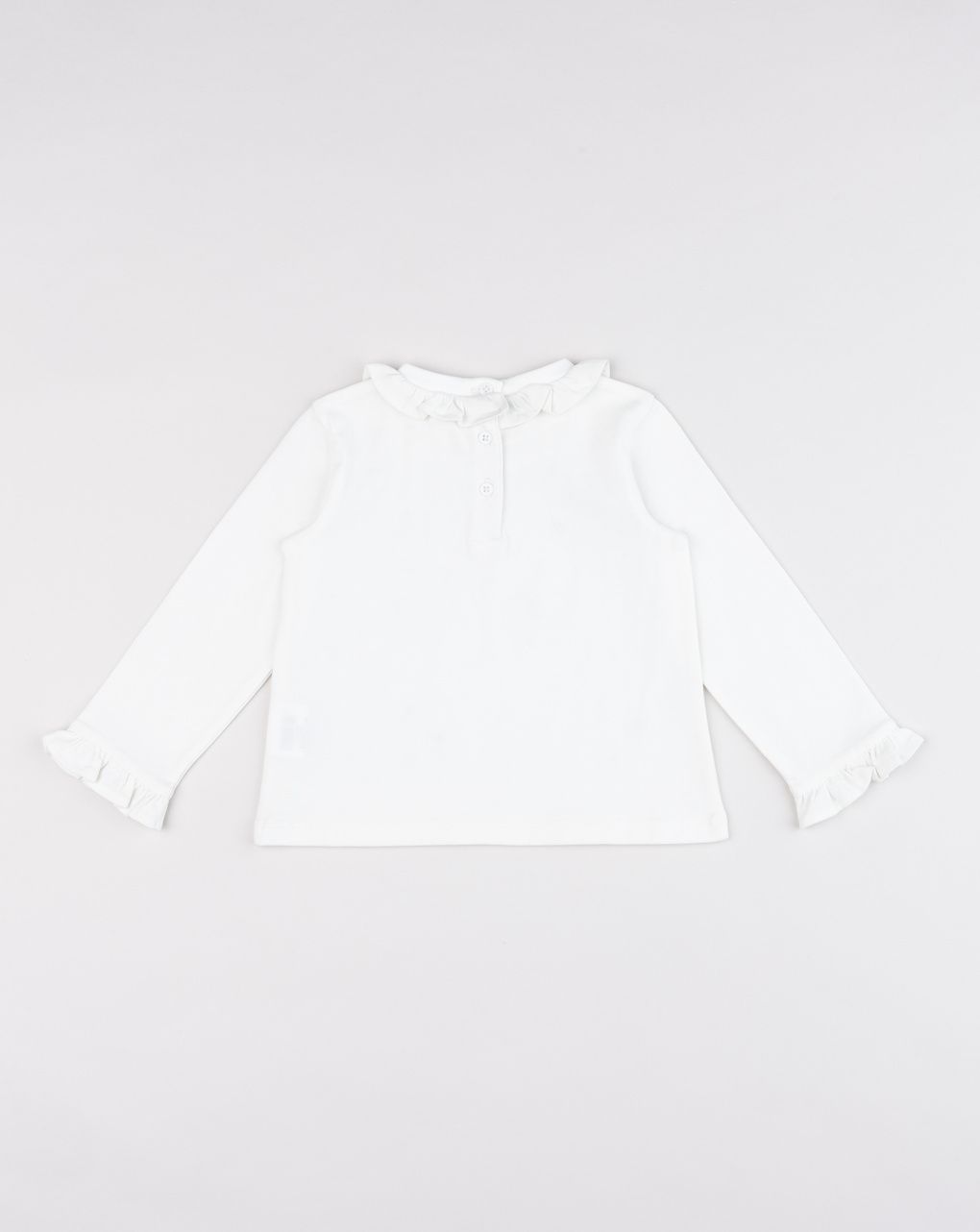 T-shirt manica lunga bianca bimba con cuoricini e volant