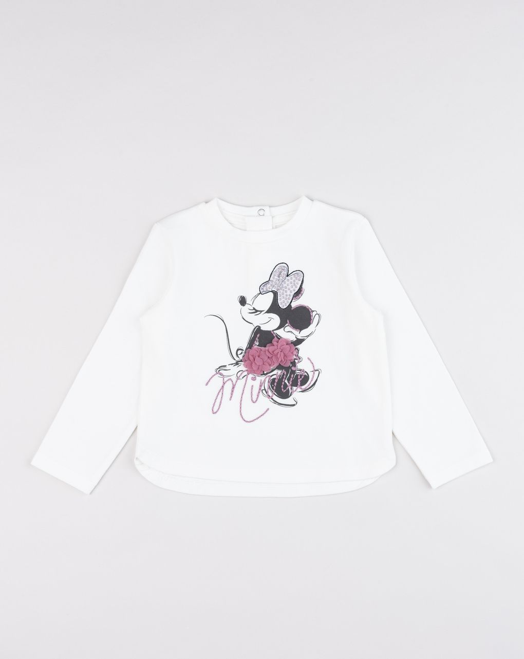 T-shirt bimba bianca a maniche lunghe con minnie
