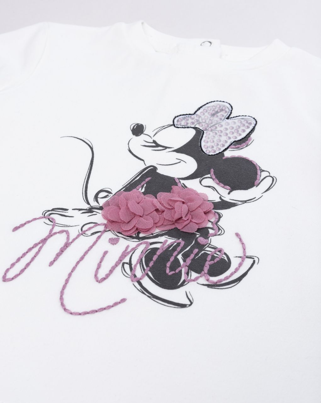 T-shirt bimba bianca a maniche lunghe con minnie