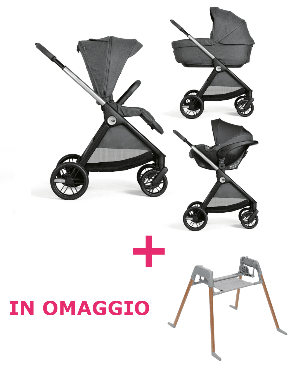 Trio bellagio 2 grand confort kory plus black satin + base lullaglide in omaggio - chicco