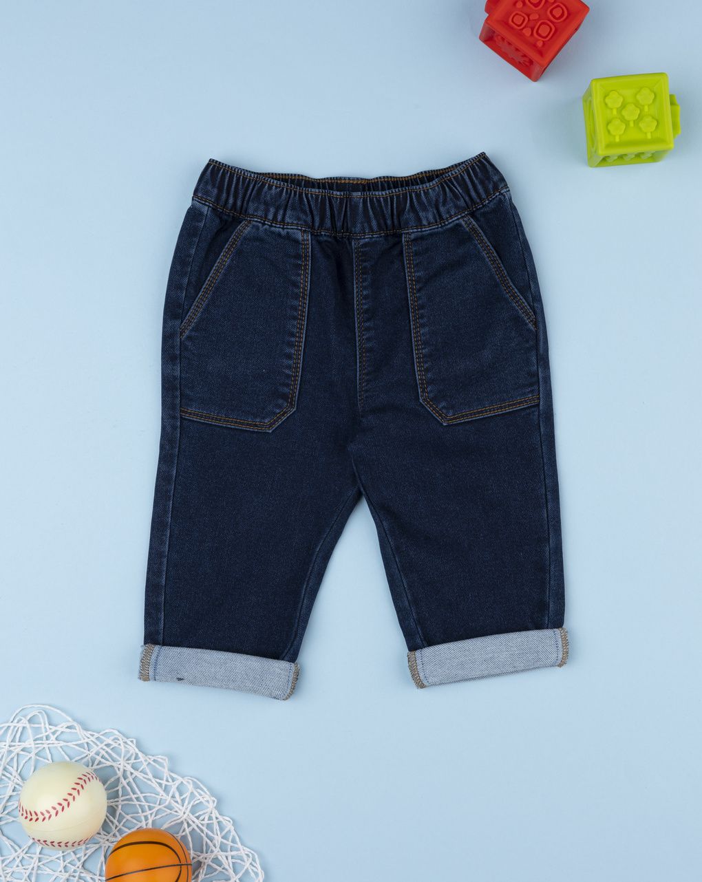 Pantalone bimbo denim scuro con risvoltino