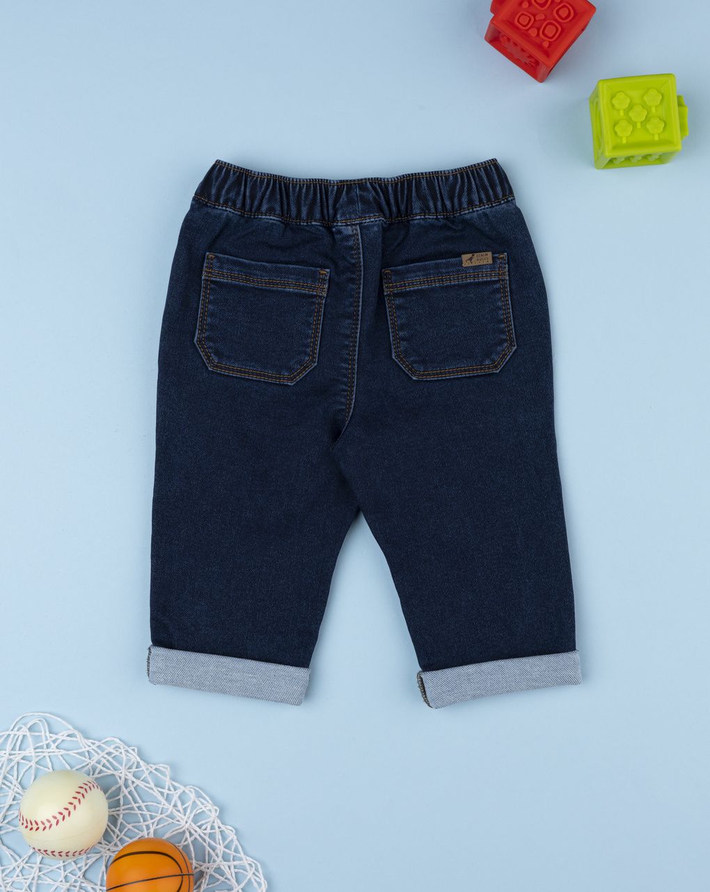 Pantalone bimbo denim scuro con risvoltino