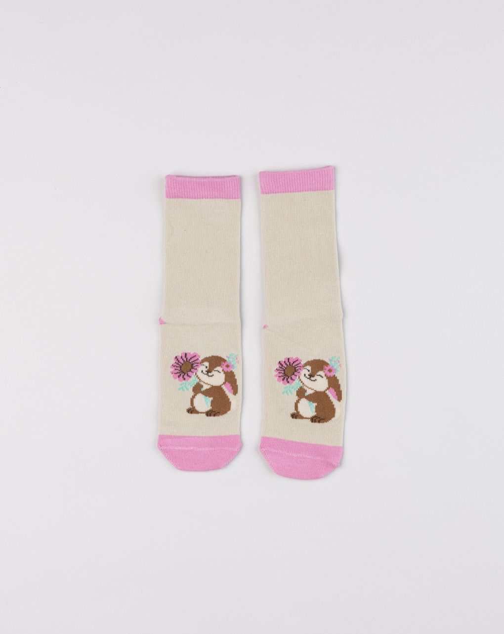 Calzini antiscivolo bambina beige con coniglietto