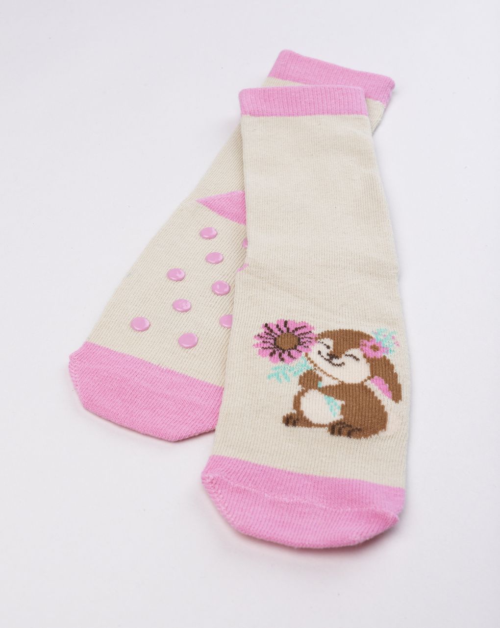 Calzini antiscivolo bambina beige con coniglietto