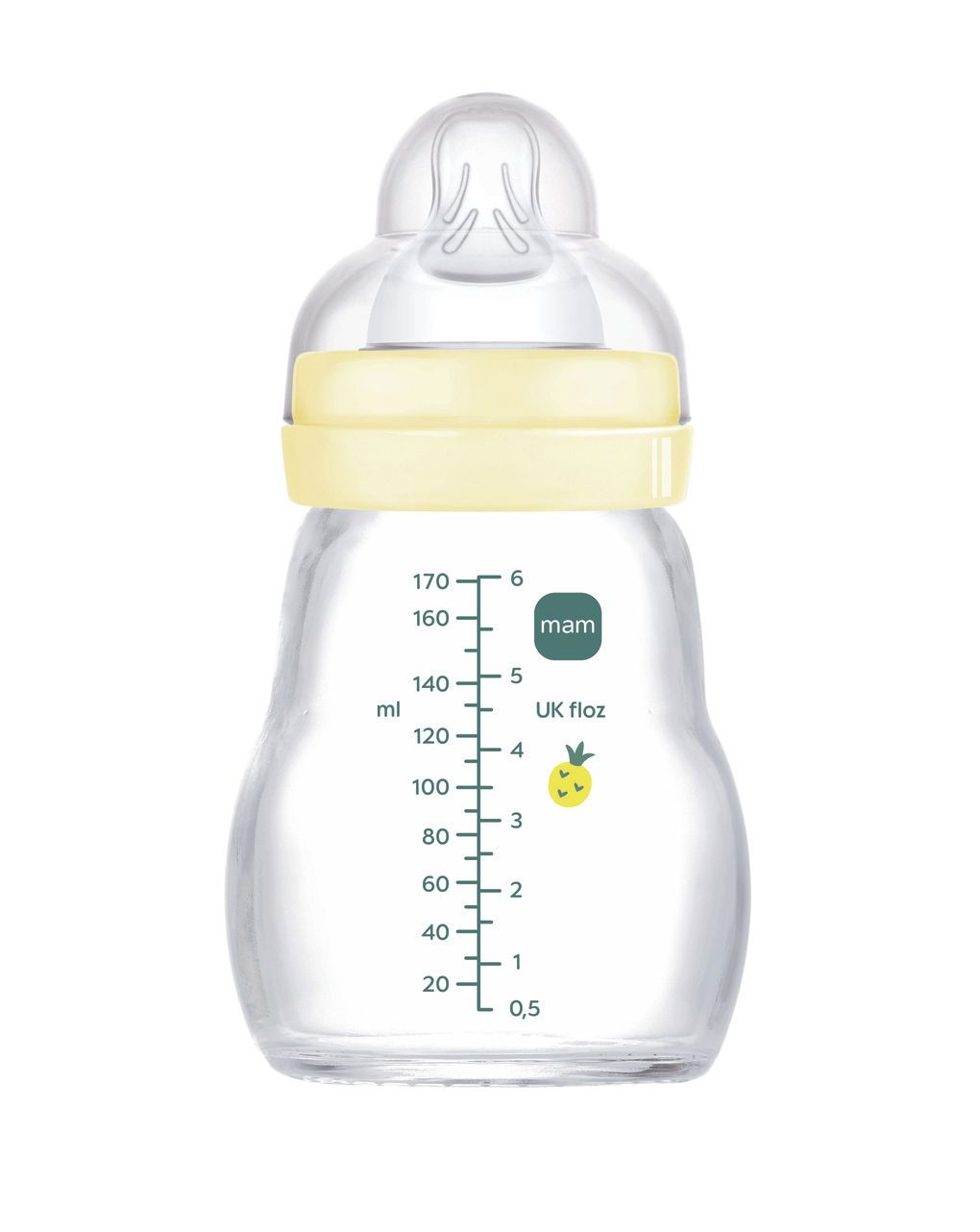 Mam biberon feel good 170 ml, biberon vetro pregiato resistente alle alte temperature, neutro