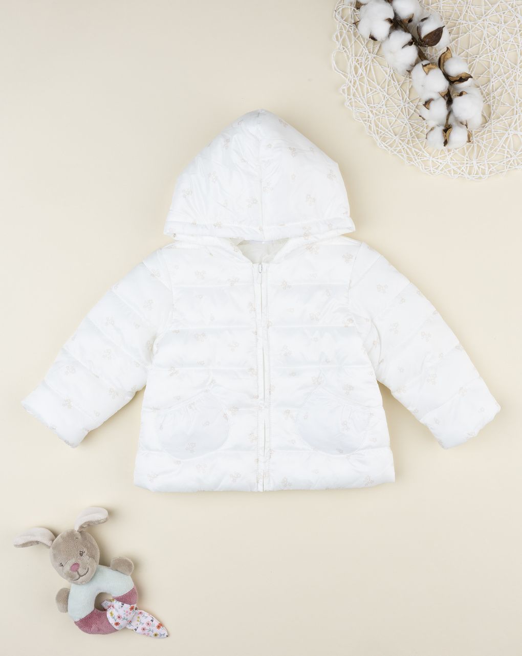 Giacca bimba bianca con cappuccio e zip