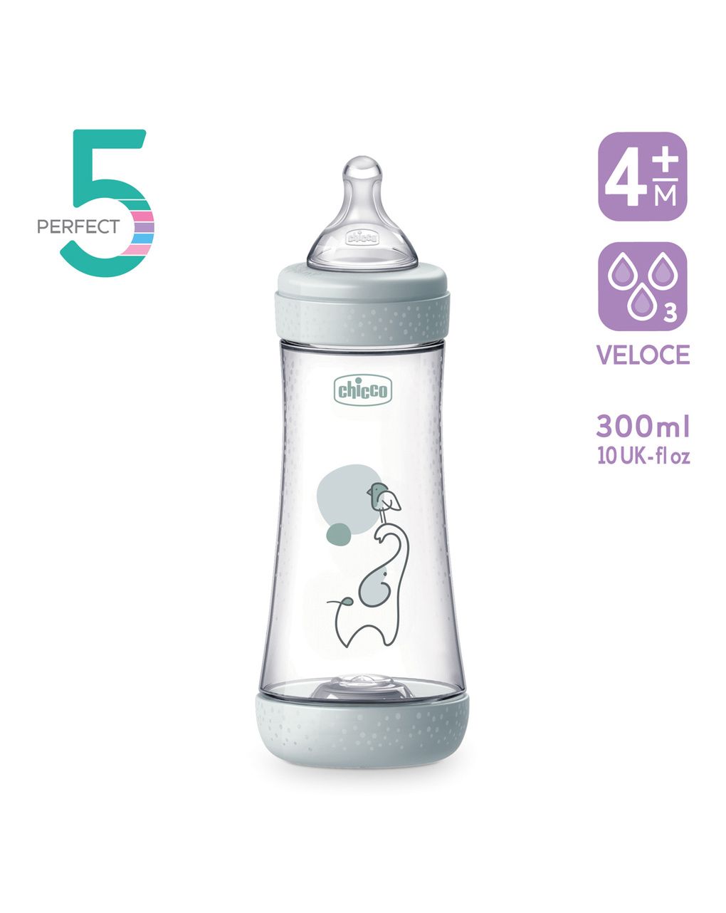 Biberon perfect5 neutro 300ml in silicone 3 fori - chicco