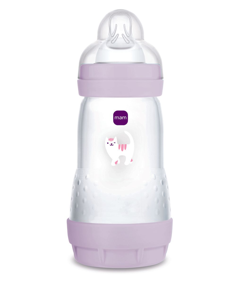 Mam biberon easy start 260 ml, biberon anticolica per allattamento misto, riduce le bolle d'aria e il rischio di coliche, lilla, 2+ mesi