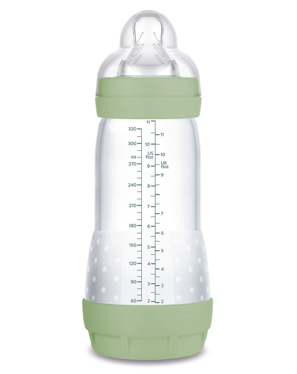 Mam biberon easy start 320 ml, biberon anticolica per allattamento misto, riduce le bolle d'aria e il rischio di coliche, verde, 4+ mesi