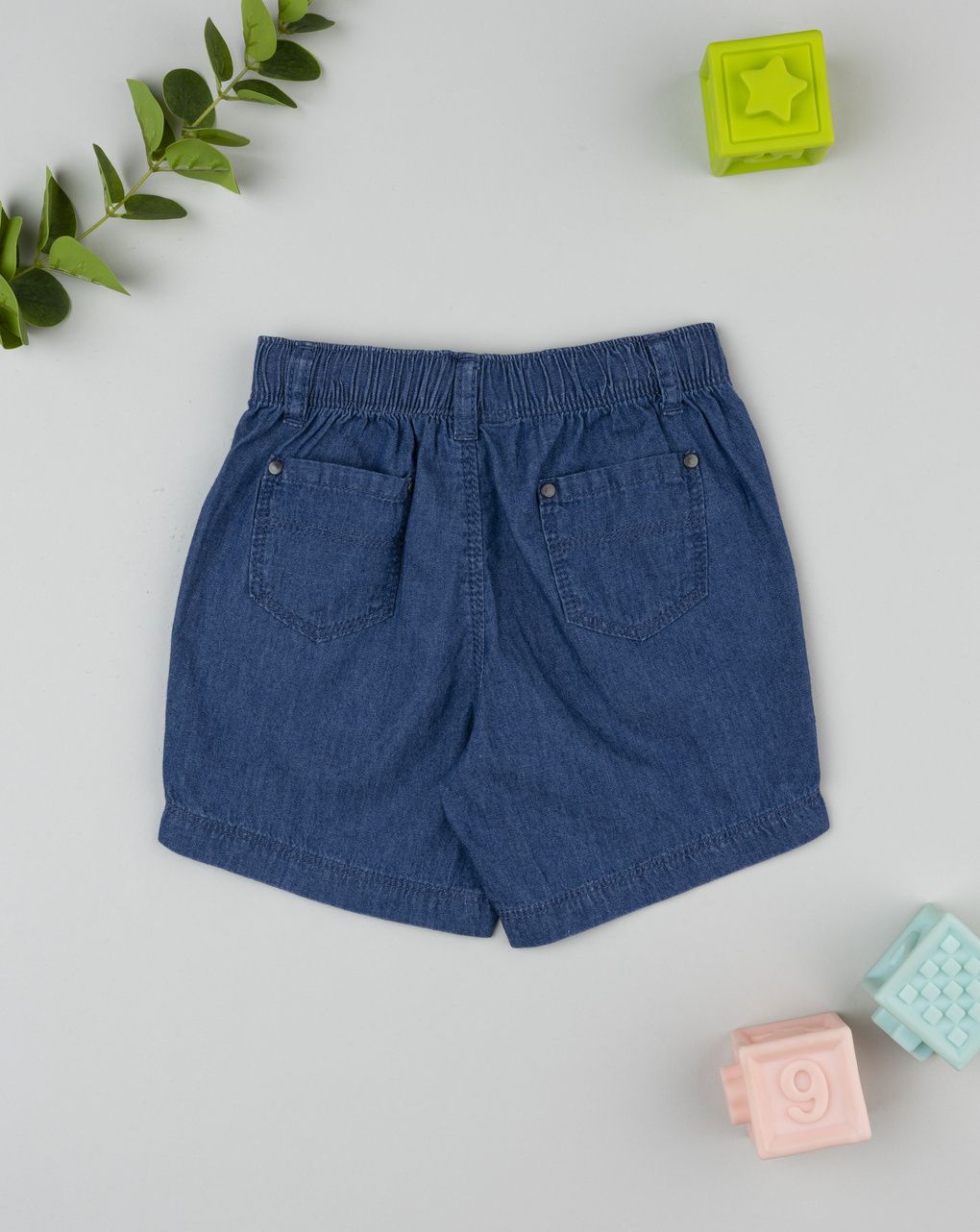 Shorts bimbo blu denim con coulisse