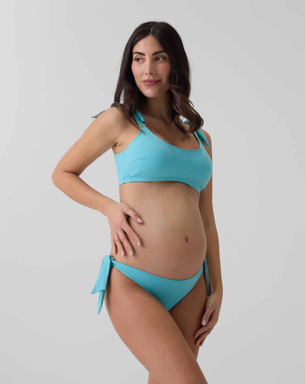 Slip bikini premaman azzurro con laccetti