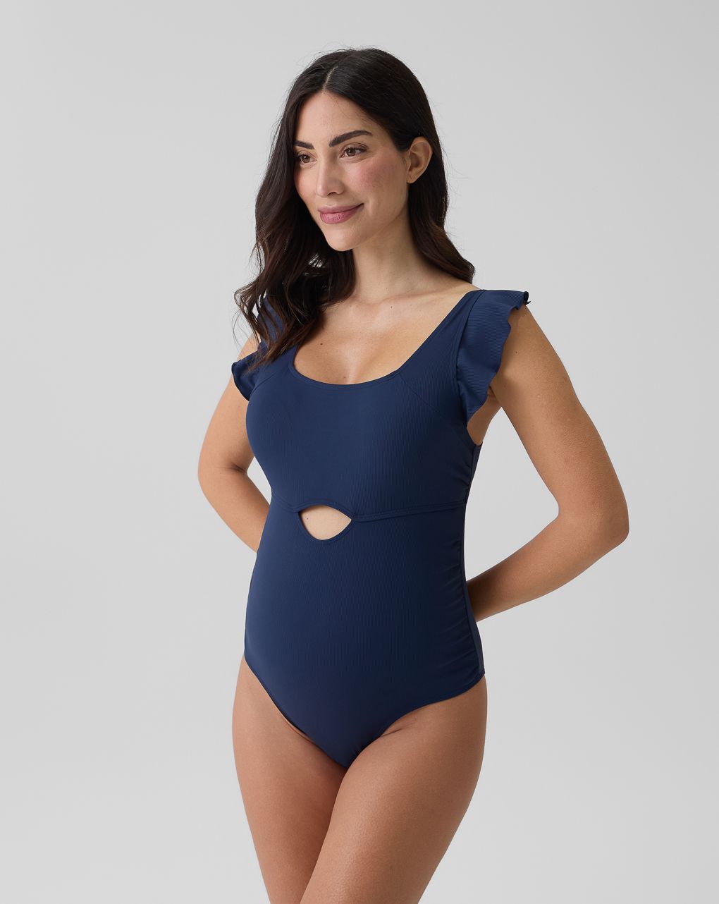 Costume intero premaman blu con fiocco removibile