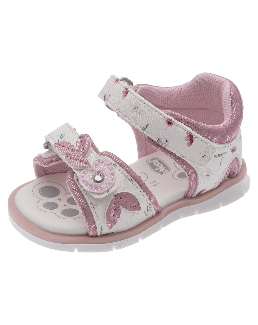 Sandalo bimba  fiori e foglie bianco - chicco fogil