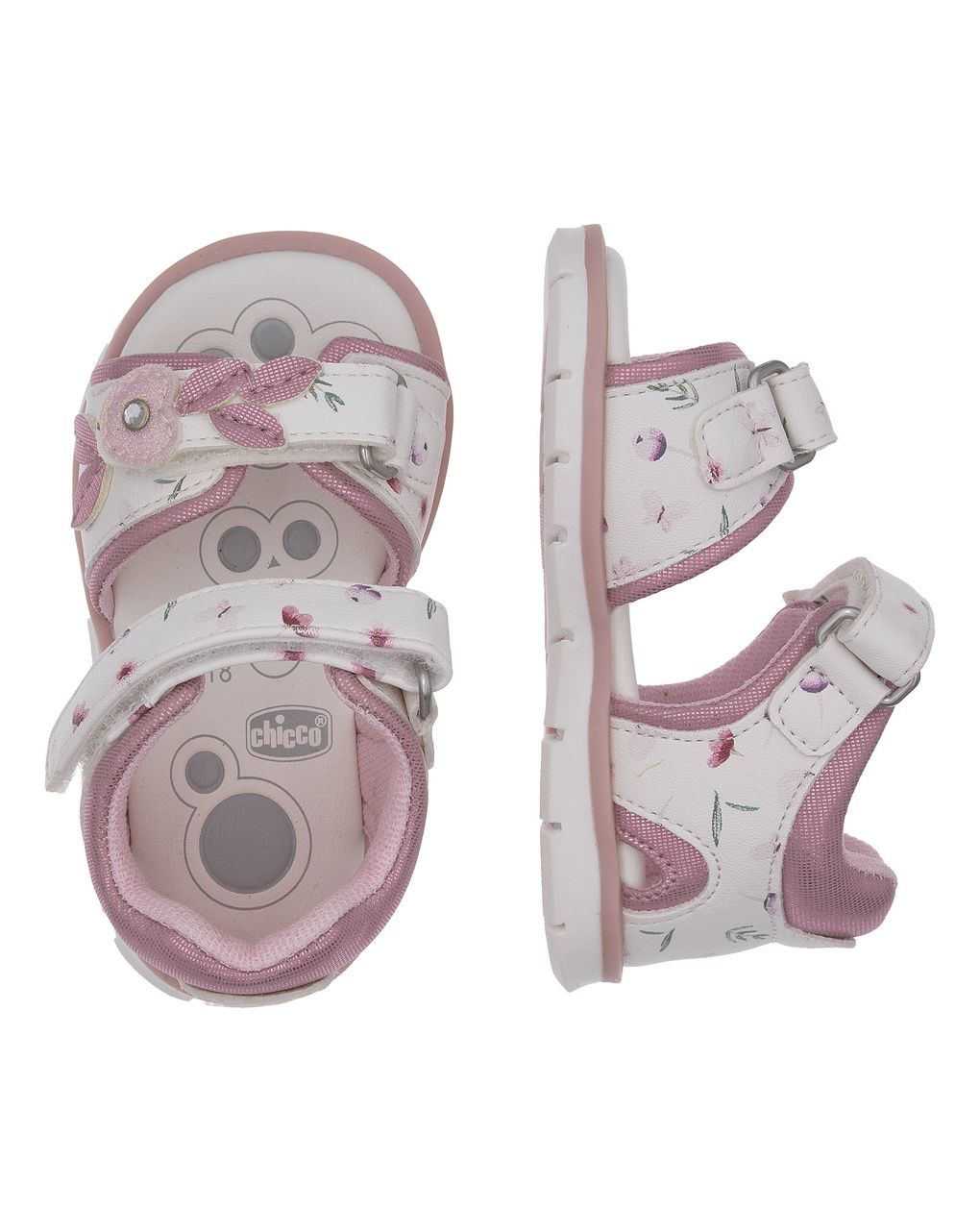 Sandalo bimba  fiori e foglie bianco - chicco fogil