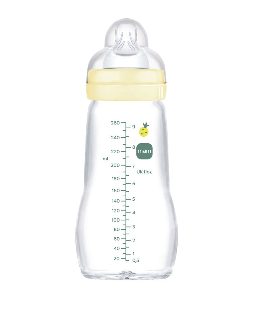 Mam biberon feel good 260 ml, biberon vetro pregiato resistente alle alte temperature, neutro